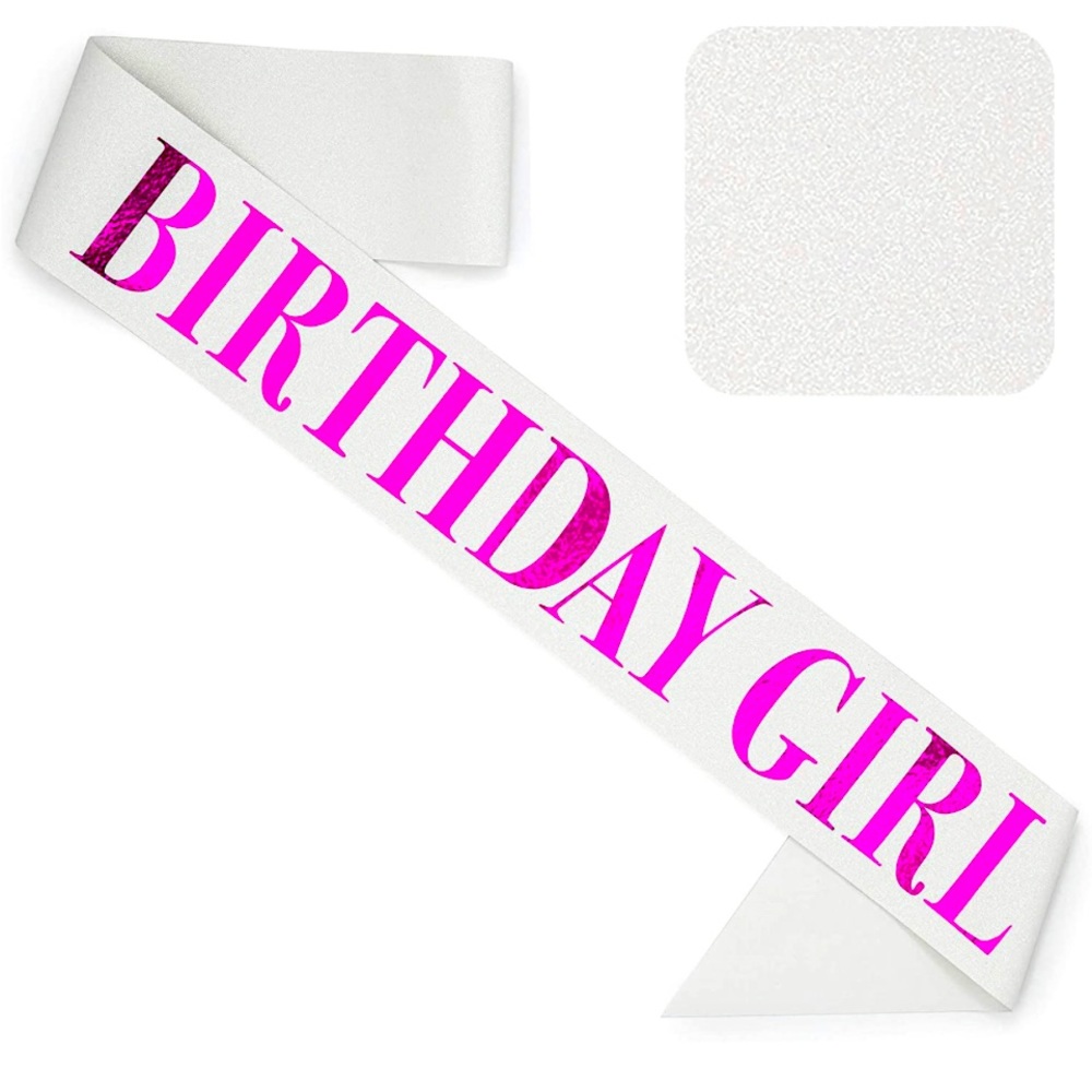 (#91) 'Birthday Girl' Sash Glitter with Pink Foil